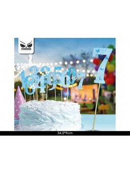 CAKE TOPPER N.7 BLU GLITTER ST4530