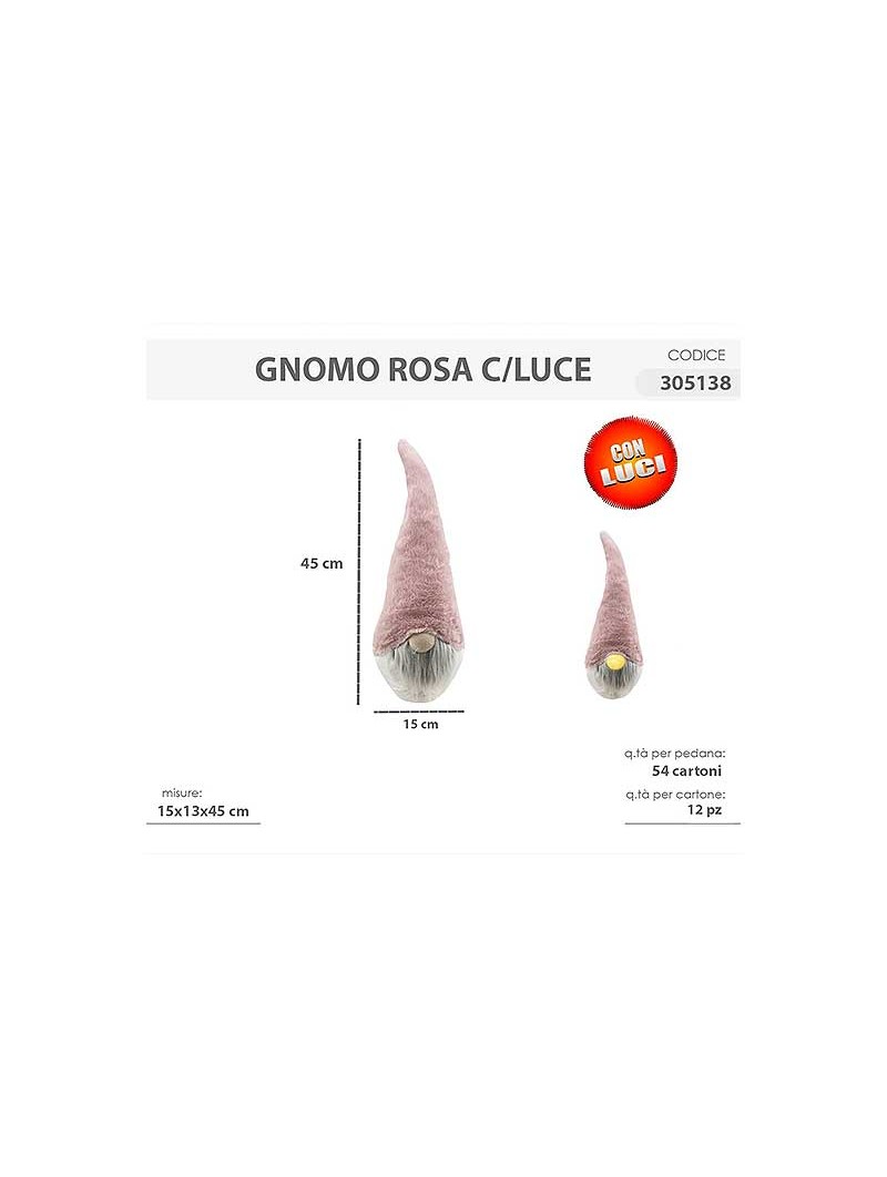 GNOMO ROSA C/LUCE 15x13x45cm 305138